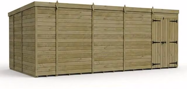 Buttercup Farm Brown Timber Pent Garden Shed with Double Doors, W: 548.64 cm, D: 274.32 cm, H: 210 cm