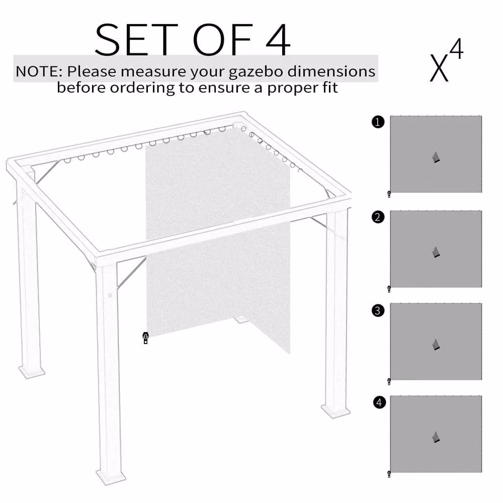 Outsunny Universal Gazebo Replacement Sidewall Set, 4 Polyester Panels, Grey – 3