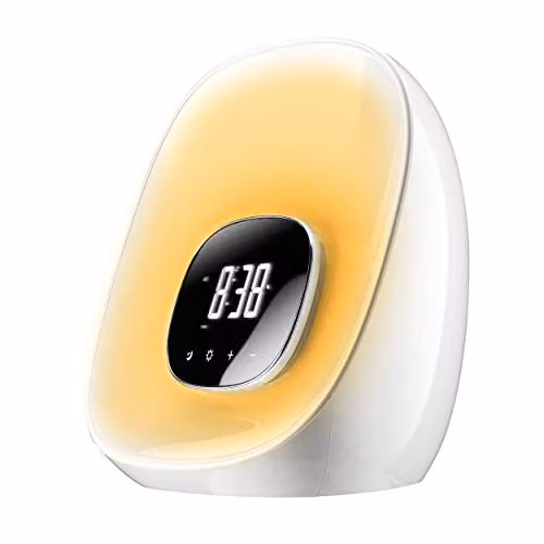 Groov-e Light Curve Wake-Up Light Alarm Clock with FM Radio, RGB Mood Lighting and Touch Controls, White