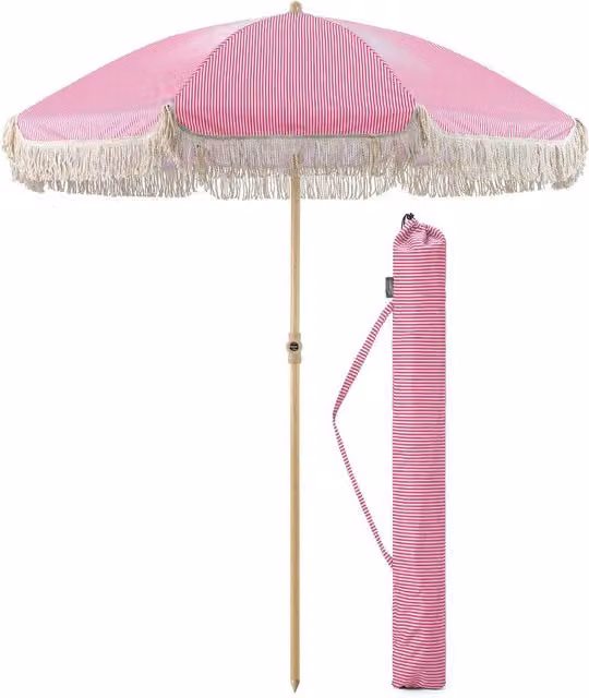 Christow Portable Pink Tassel Beach and Garden Parasol with UV50+ Protection, Diameter: 200 cm