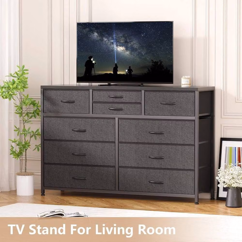 VOGREX 10-Drawer Chest of Drawers and TV Unit Storage in Dark Grey – 3