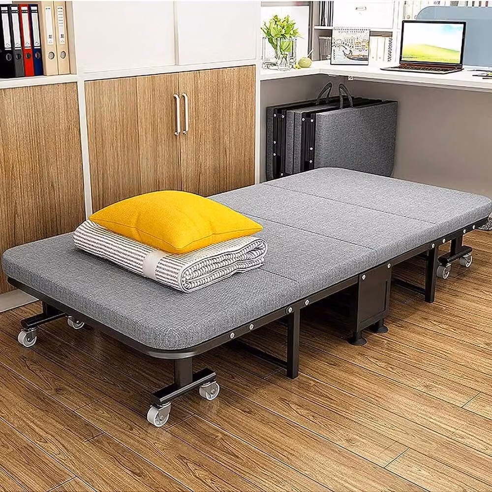 KORVIXA Grey Folding Metal Hospital Accompany Temporary Bed for Adults, W/D/H: 90 x 200 cm – 2