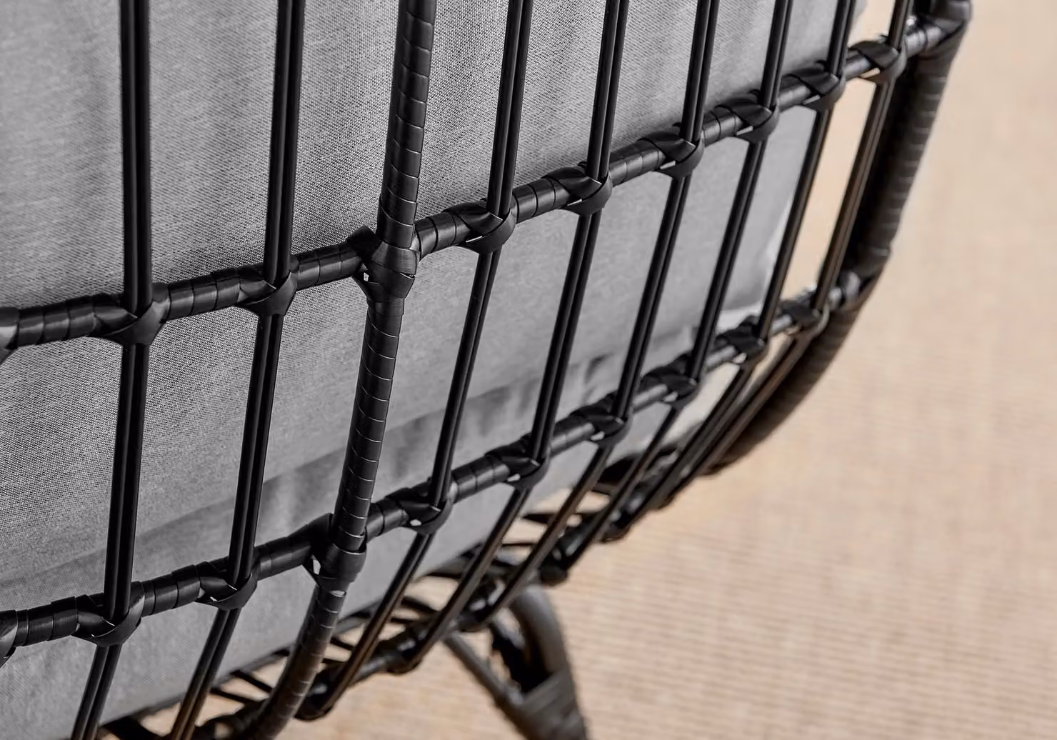 FurnitureboxUK Modern Grey Rattan Garden Egg Chair with Black Cushions – 4