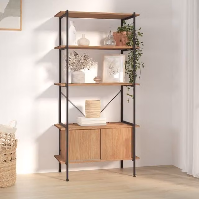 Berkfield Home 5-Tier Shelving Unit with Cabinet in Brown, Steel and MDF, W/D/H: 80 x 40 x 163 cm