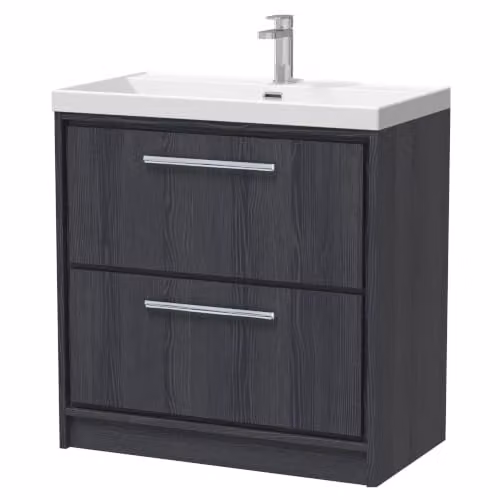 Balterley Floor Standing Bathroom Vanity Unit with Basin and 2 Soft Close Drawers, Graphite Grey, W/D/H: 81.0 x 46.0 x 85.0 cm