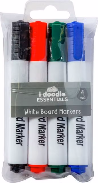 i-doodle Multicolour Bullet Tip Whiteboard Markers in Black, Red, Green and Blue
