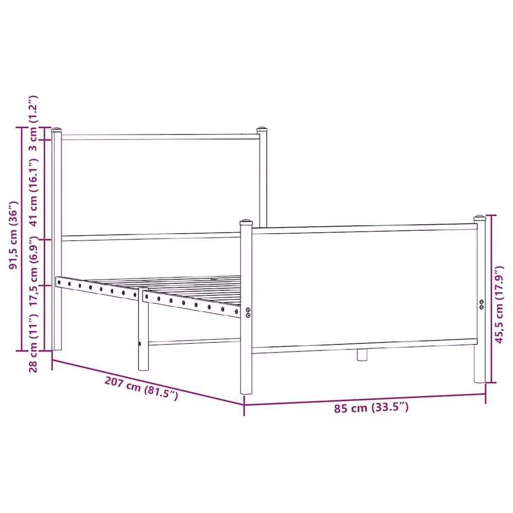Berkfield Home Metal Bed Frame in Brown Oak, W/D/H: 80 x 200 cm – 8