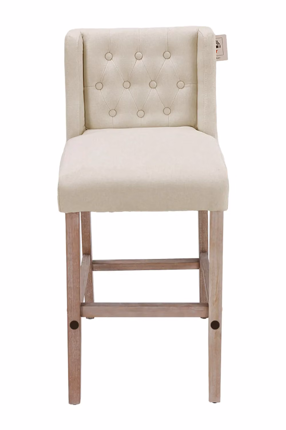 Living and Home Set of 2 Linen Button Tufted Upholstered Bar Stools with Wood Legs in Beige – 2
