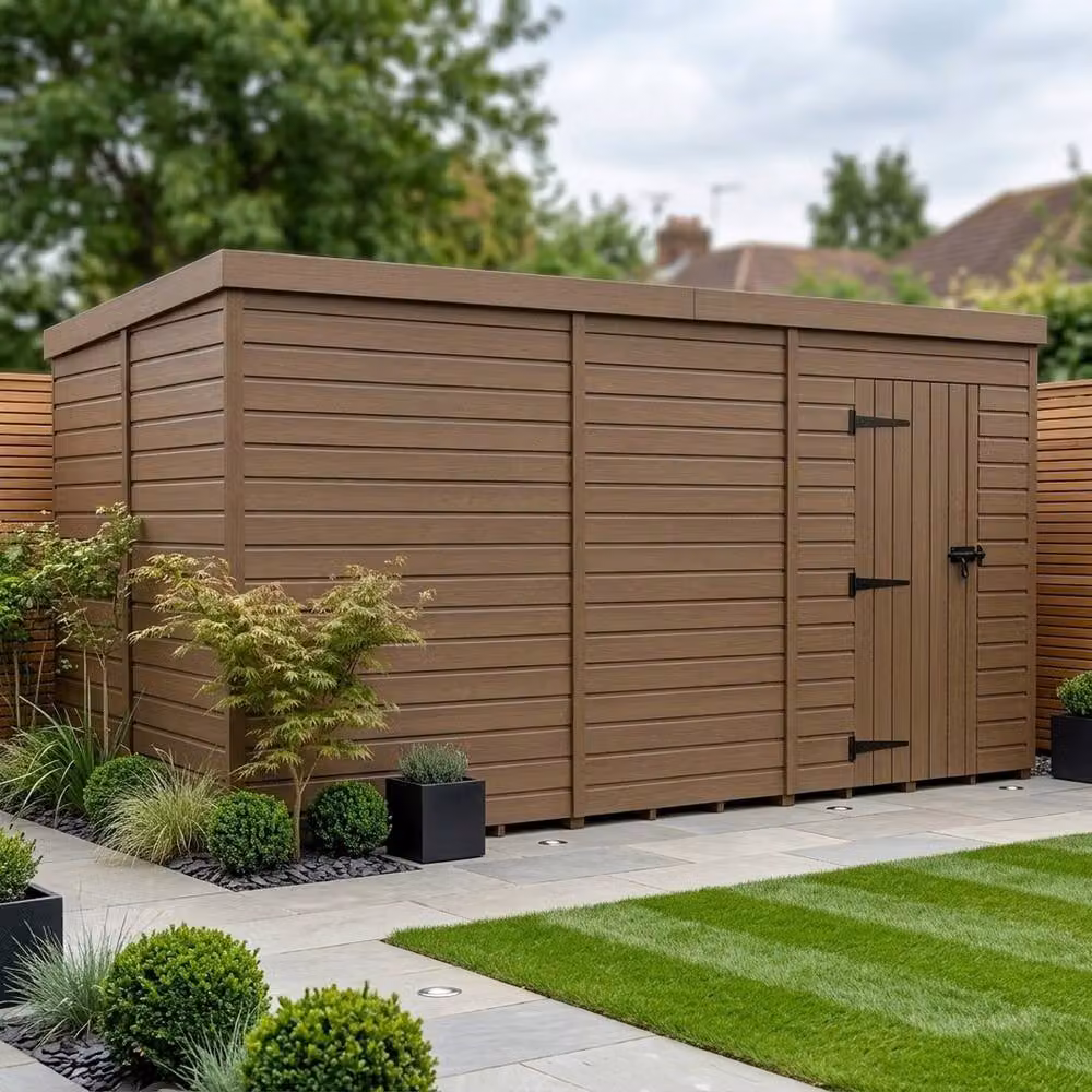 Buttercup Farm Composite Pent Garden Shed with Single Door and No Windows in Brown – 2