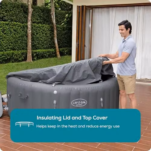 Lay-Z-Spa Santorini Round Inflatable Hot Tub, Grey, 5-7 Person with Wifi App Control – 4