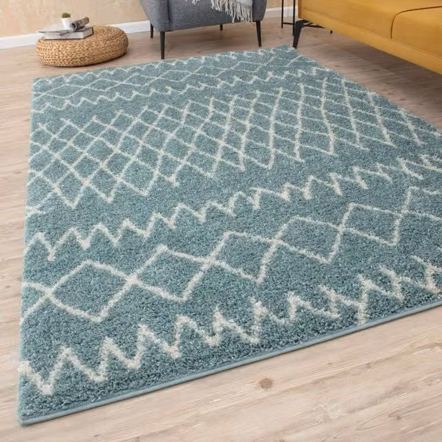 THE RUGS Soft Tangier High Pile Shaggy Moroccan Style Rug in Duck Egg Blue, W: 140 cm, L: 200 cm – 1