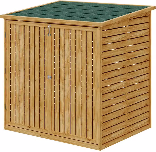 Darphe Rustic Brown Wood Outdoor Bin Store with Pent Roof
