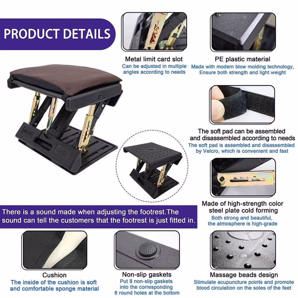 VOGREX Adjustable Footrest with Removable Soft Pad in Brown – 3
