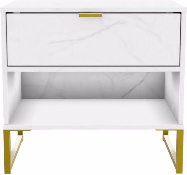Ready Assembled 2 U Tamworth Bedside Table with 1 Drawer and 1 Open Shelf in Off-White