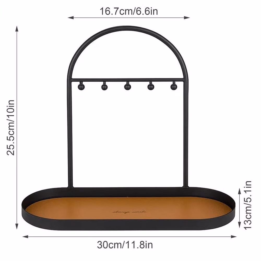 FLAVORA Modern Metal Key Holder Oval Tray with Shelf in Black – 2