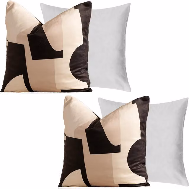 OHS Set of 2 Abstract Velvet Print Square Cushion Covers in Black, W/D/H: 45 x 45 x 45 cm – 1