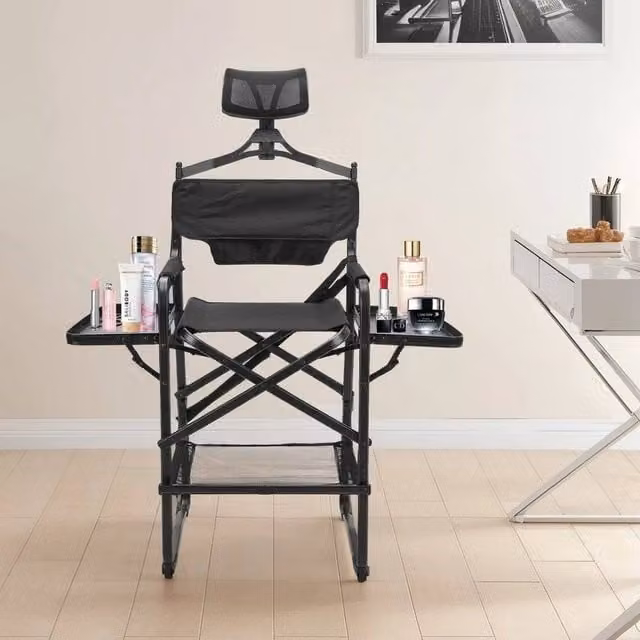 EONLION Black Folding Makeup Artist Chair and Photo Prop with Armrests