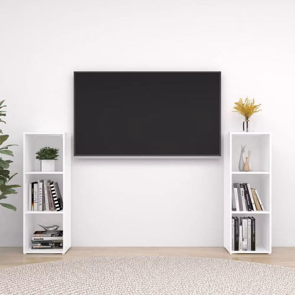 Berkfield Home Set of 2 White TV Cabinets in Engineered Wood, W/D/H: 107 x 35 x 37 cm – 1