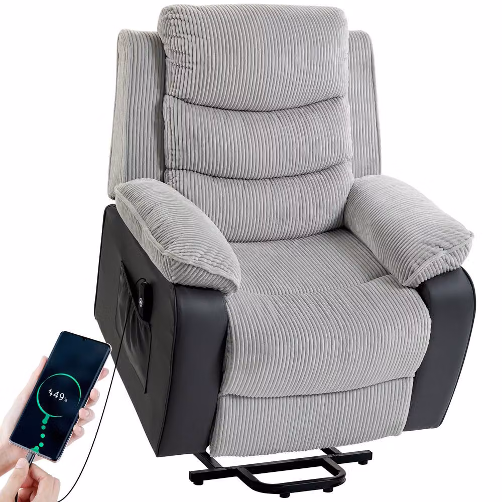 HOMCOM Power Lift Riser Recliner Chair with High Back and Remote Control, Light Grey – 2