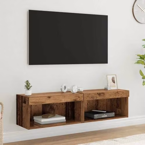vidaXL 2-Piece Modern TV Cabinet Set in Brown Engineered Wood with Integrated Lighting and Internal Shelves – 2