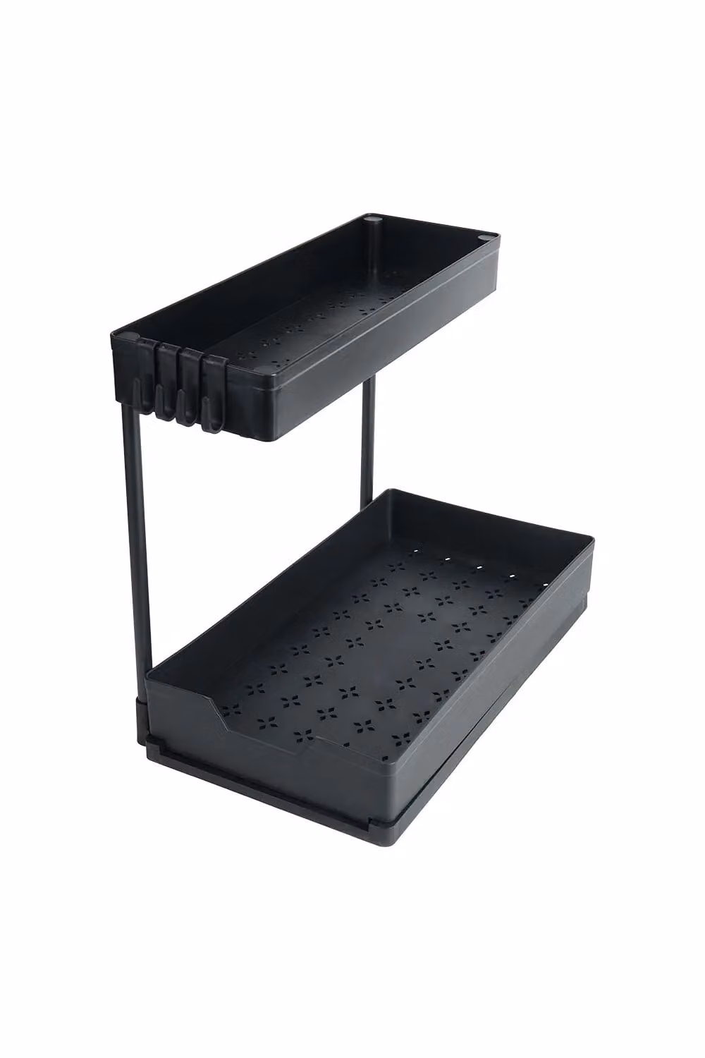 Living and Home 2-Tier Spice Rack Cabinet Organizer with Sliding Storage Basket in Black for Kitchen and Bathroom – 4