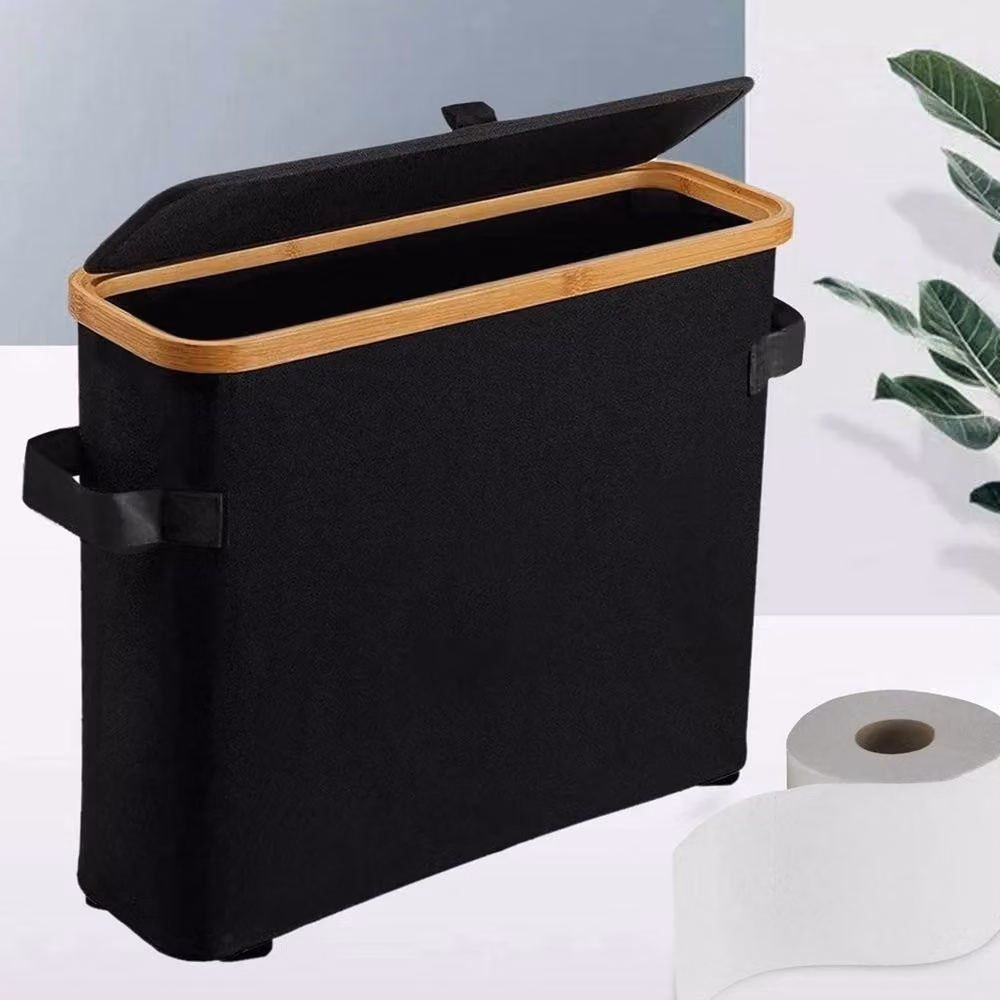 NESTLUNE Waterproof Bamboo Toilet Paper Storage Basket in Black – 6