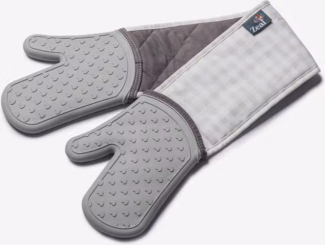 Zeal Steam Stop Waterproof Non-Slip Silicone Double Oven Gloves in Light Grey – 1