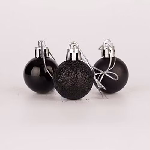 Shatchi 24-Piece Shatterproof Christmas Bauble Hanging Decorations in Black and Silver – 4