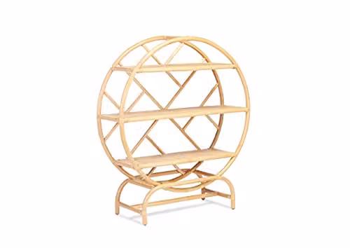 Desser Natural Rattan Bookcase Etagere, Brown and Beige Freestanding 3-Shelf Shelving Unit, H 123 cm x W 106 cm x D 41 cm