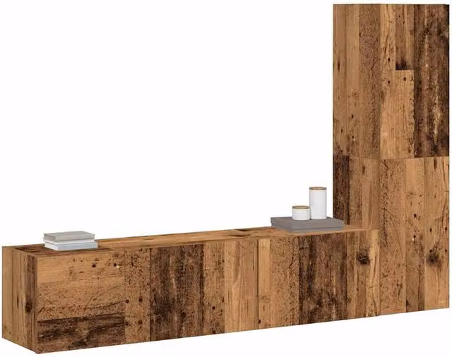 Berkfield Home 3-Piece Wall Mounted TV Cabinet Set in Brown Old Wood Rustic Engineered Wood