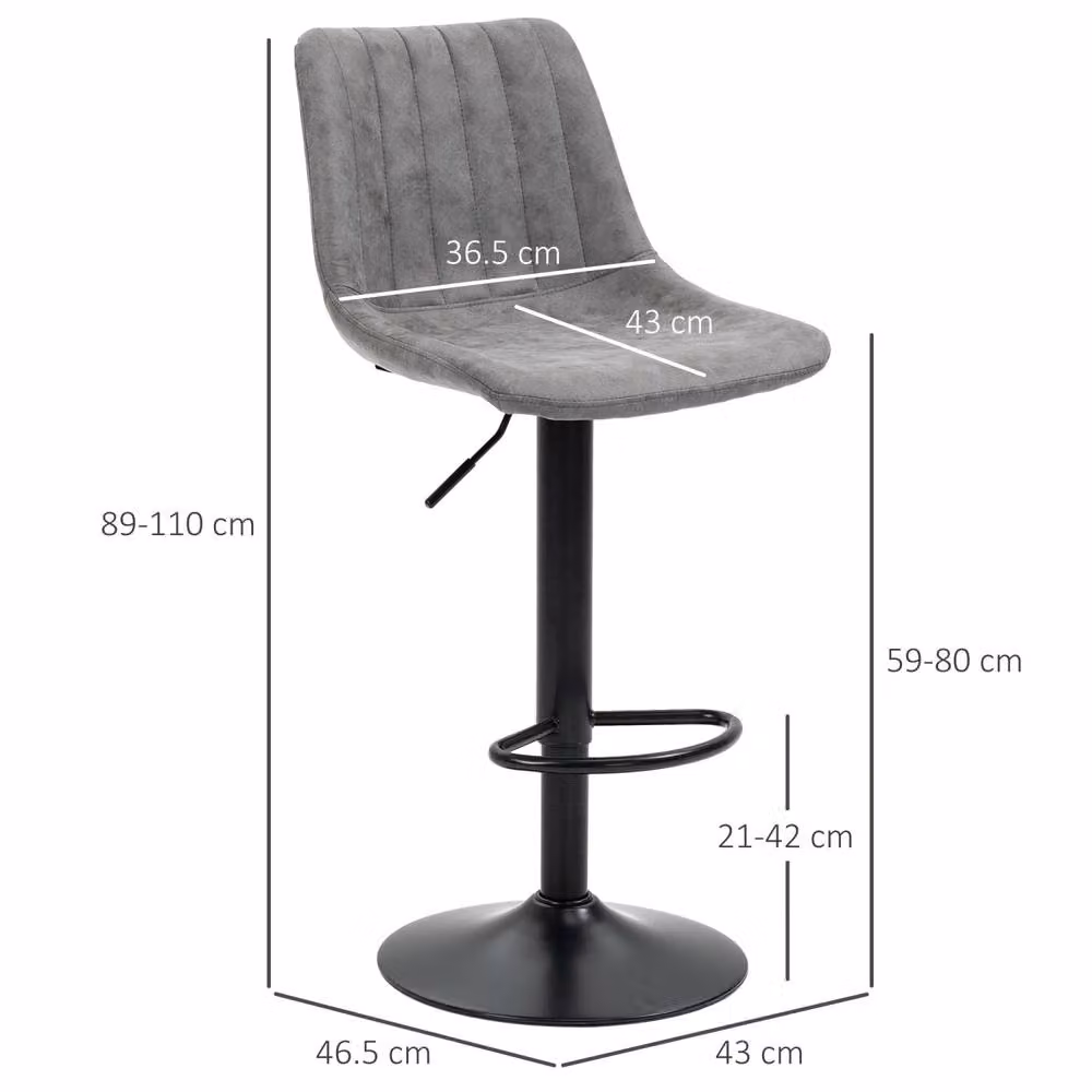 Wyld Haus Doneha Set of 2 Grey Faux Leather Adjustable Breakfast Bar Stools with 360 Degree Swivel – 4