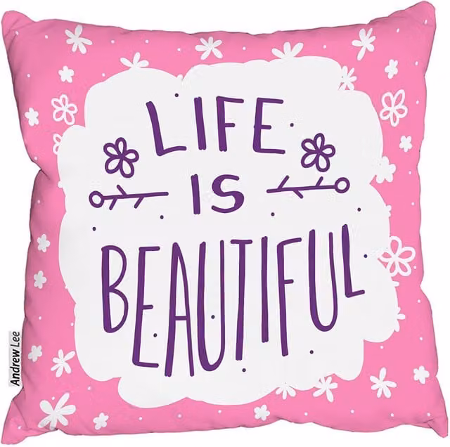 Andrew Lee Life Is Beautiful Square Cushion, Pink, W: 60 cm x H: 60 cm