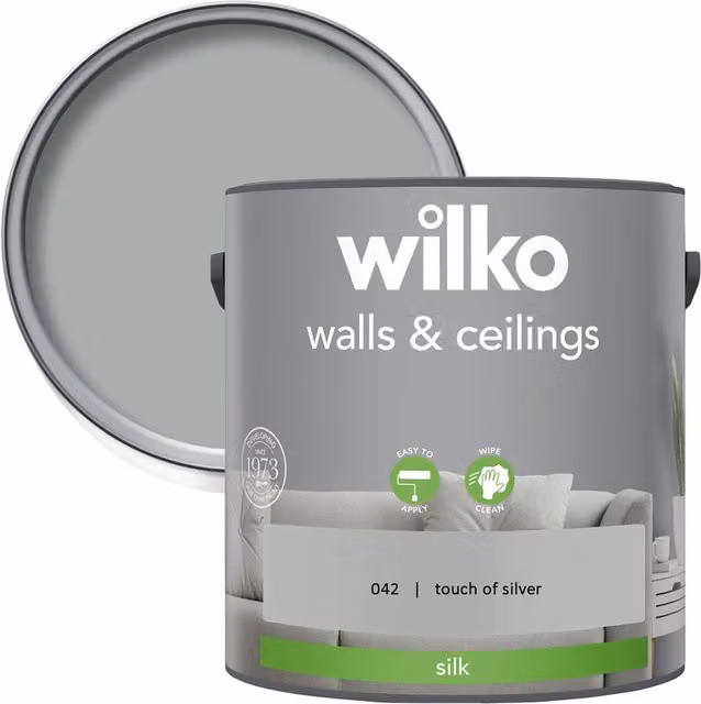 wilko Walls and Ceilings Silk Emulsion Paint, Touch of Silver, 2.5 l