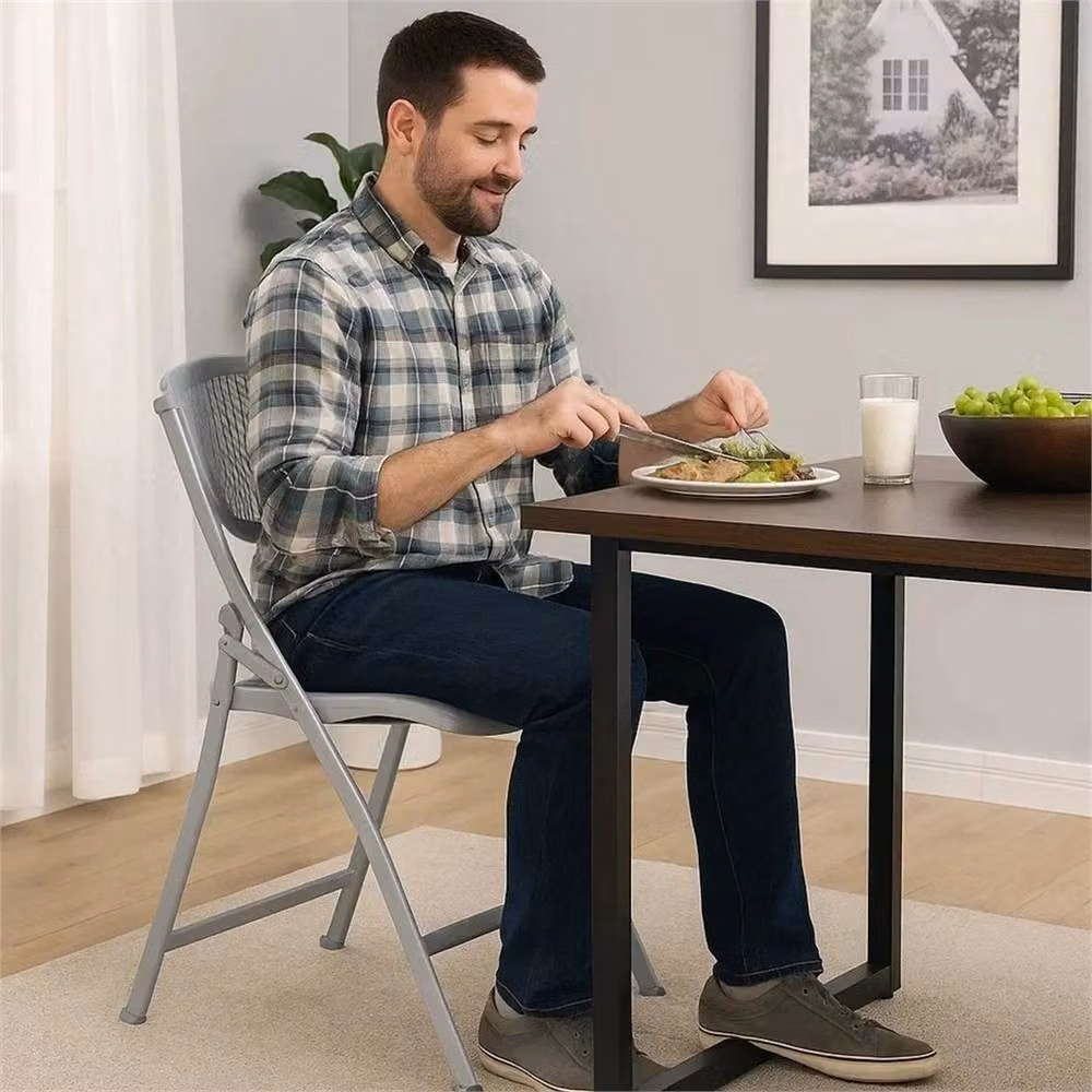 FLAVORA Grey Lightweight Folding Plastic Chair – 4