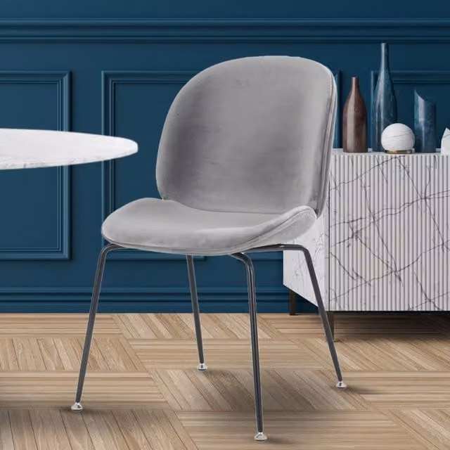 Fusion Living Modern Velvet Dining Chair with Black Metal Legs - Light Grey