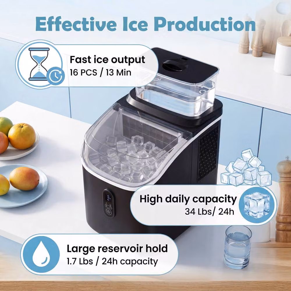 Costway Countertop Ice Cube Maker with External Water Tank in Black – 9