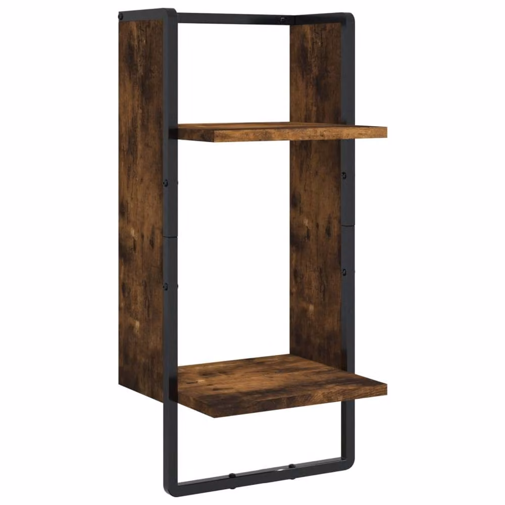 Berkfield Home 4 Piece Smoked Oak Wall Shelf Set with Hanging Rods in Brown – 6