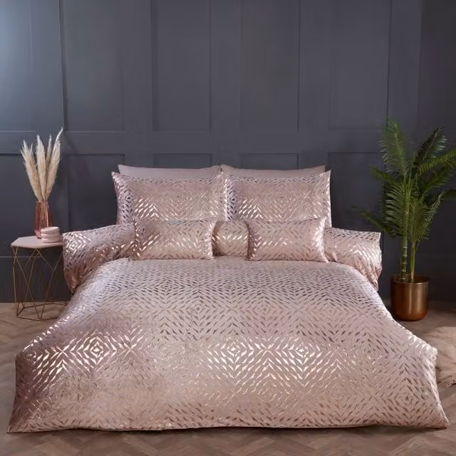 Rapport Home Bellagio Graphic Duvet Cover Set in Pink and Gold, Superking (200 x 200 cm)