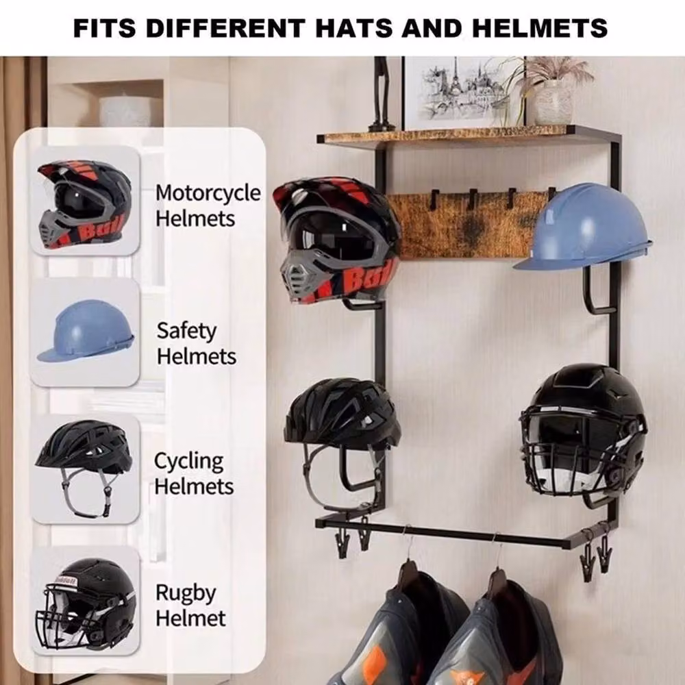 FORGEVIO Industrial Motorcycle Helmet Holder and Jacket Hook Rack in Black and Multicolour – 2