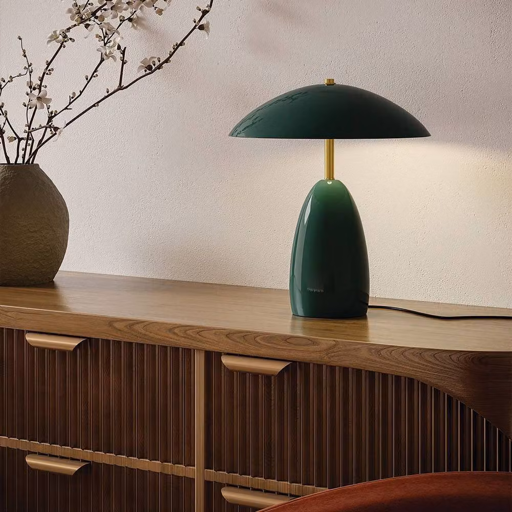 Netlighting Poppy Integrated LED Medium Table Lamp in Green and Gold/Brass with Warm White 3000K Light – 2