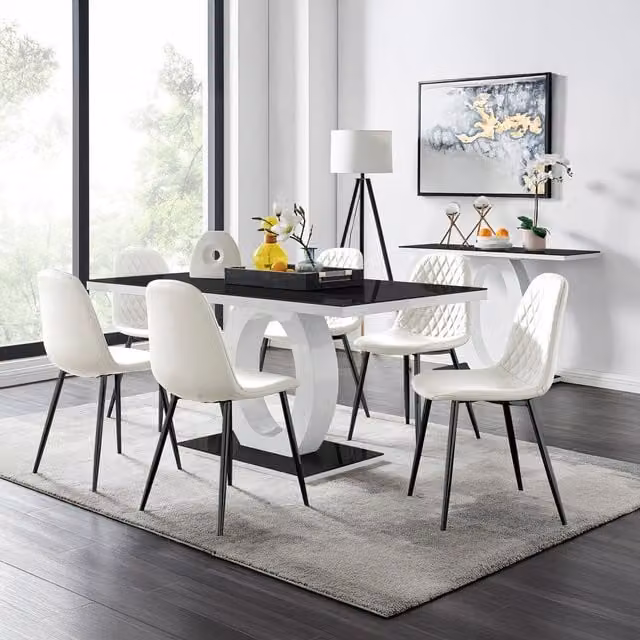 FurnitureboxUK Giovani Dining Set with 6 Corona Chairs, White Glass Table and Black Legs