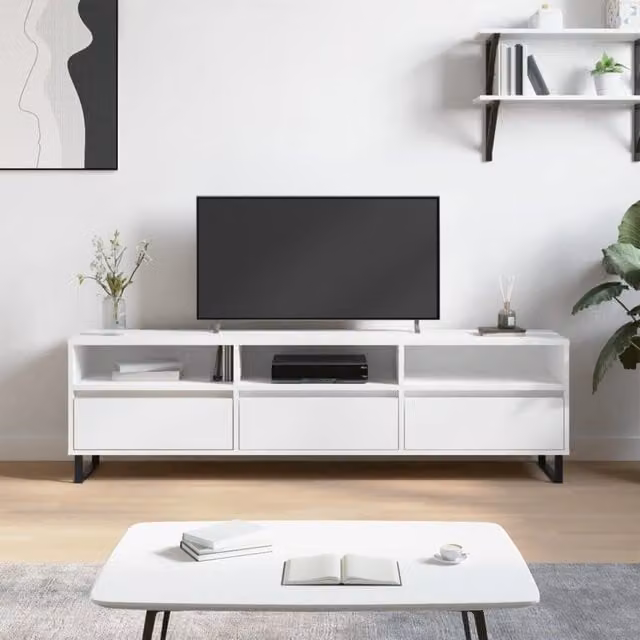 Berkfield Home Modern White Matt TV Cabinet, W: 150 cm, D: 44.5 cm, H: 44.5 cm – 1
