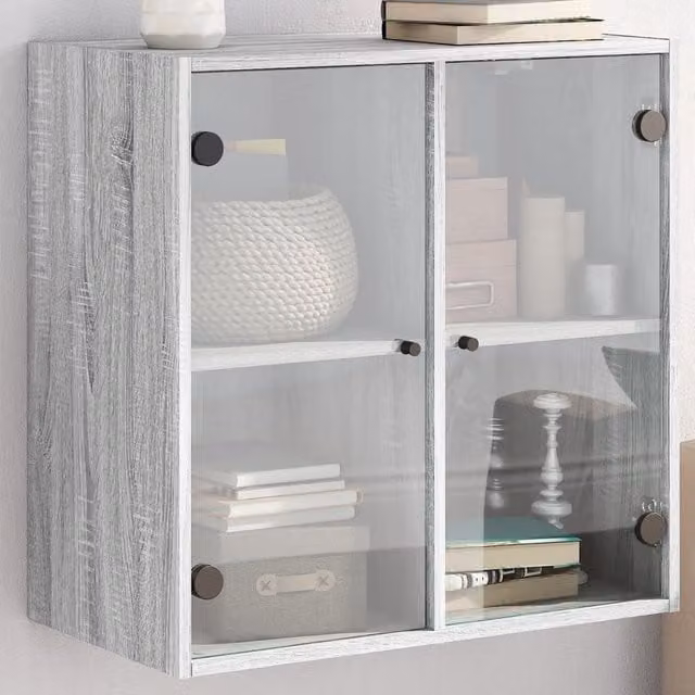 Berkfield Home Wall Mounted Cabinet with Glass Doors in Grey Sonoma, W: 68 cm, D: 37 cm, H: 68.5 cm – 1