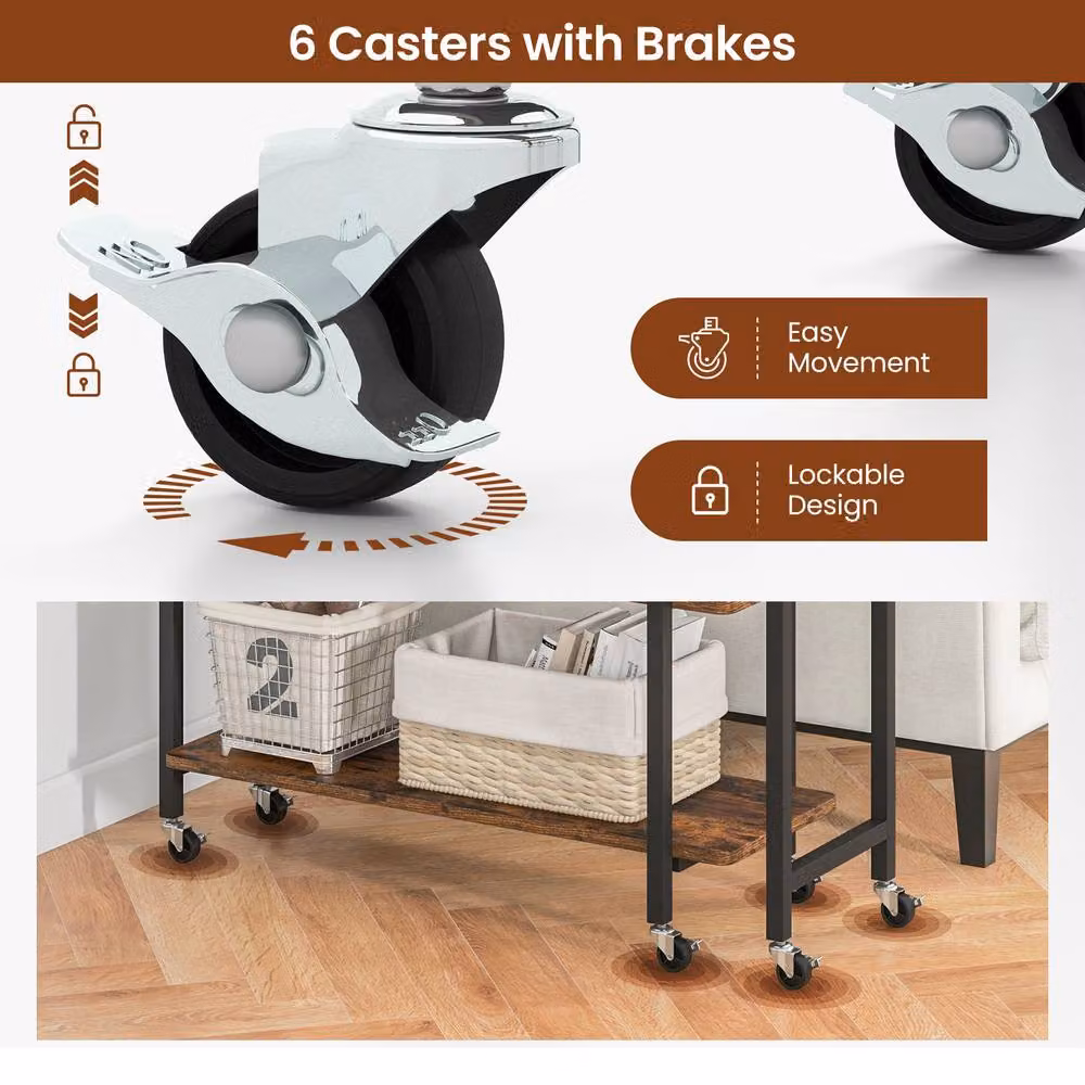 Costway L-shaped Mobile 360 Rotating Corner Computer Desk in Brown – 5