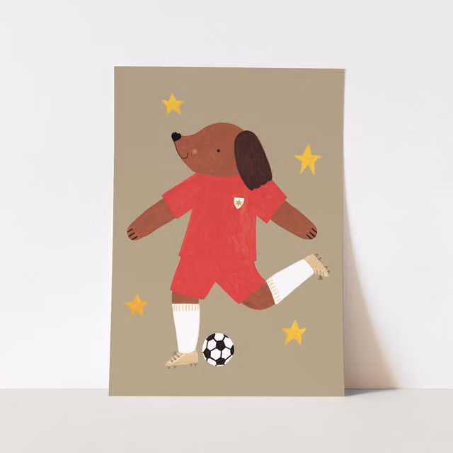 Kid of the Village Footie Pup Fine Art Print, Red, W: 30 cm, H: 40 cm