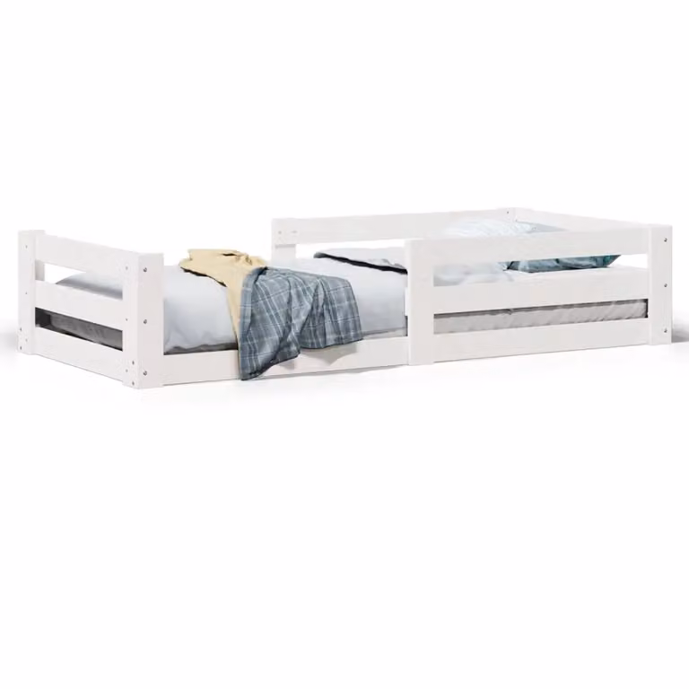 Berkfield Home White Solid Pine Wood Bed Frame W/D/H: 90 x 200 cm