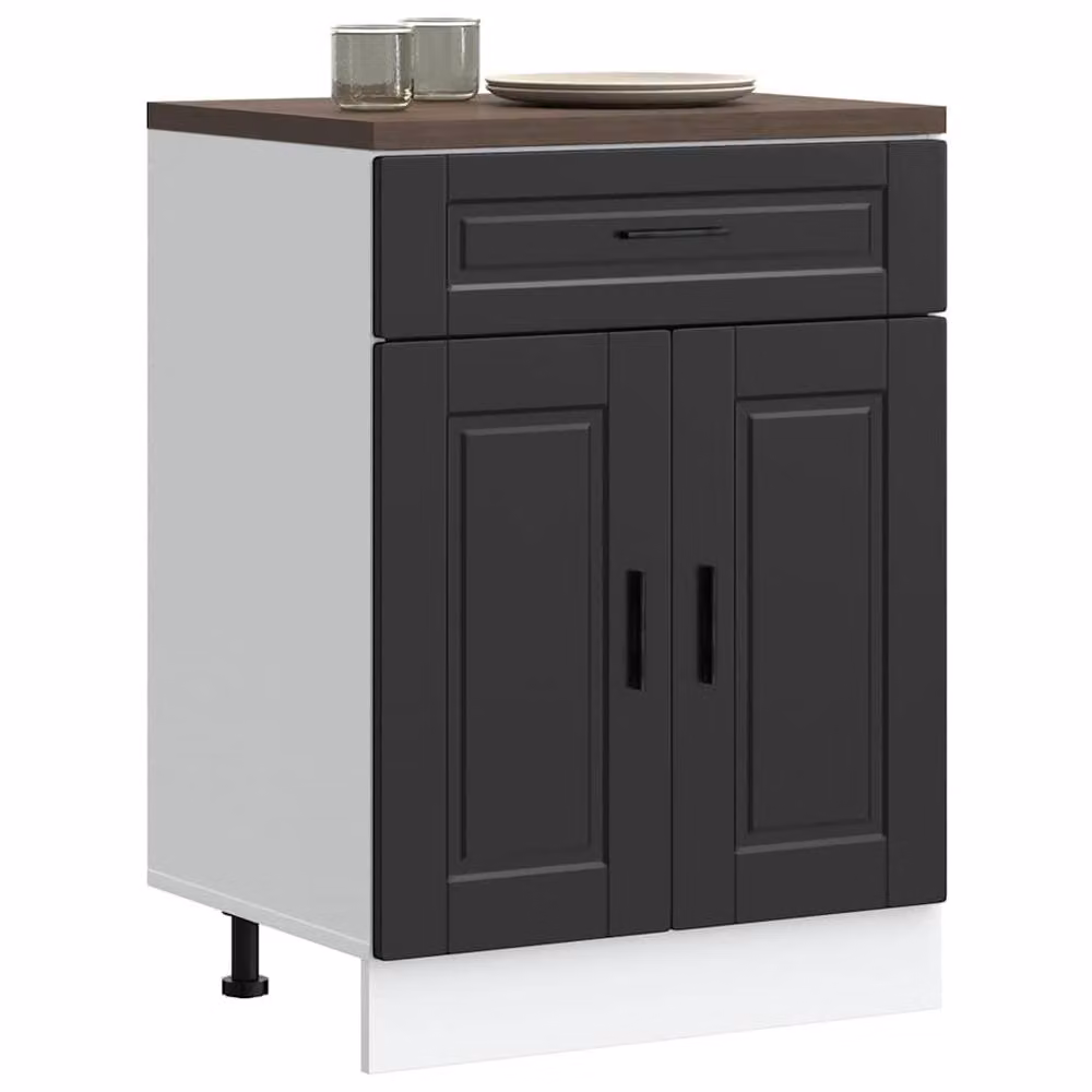 Berkfield Home Porto Kitchen Base Cabinet in Black Matt Engineered Wood, H: 81.5 cm, W: 60.0 cm, D: 46.0 cm – 2