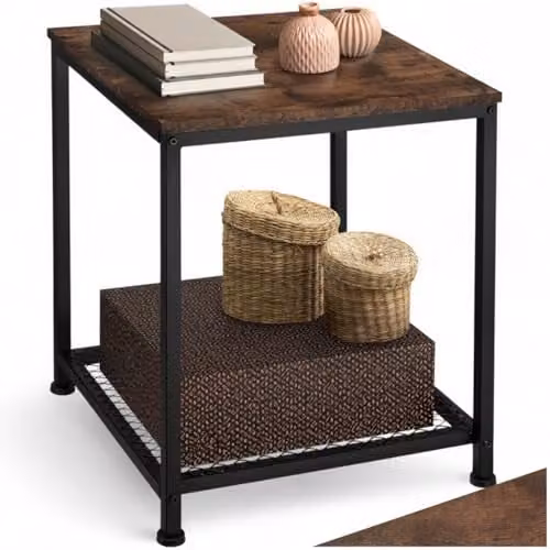 tectake Industrial 2-Tier Side Table with MDF Laminate Top and Metal Frame in Black and Brown, W/D/H: 45.5 x 45.5 x 55.5 cm
