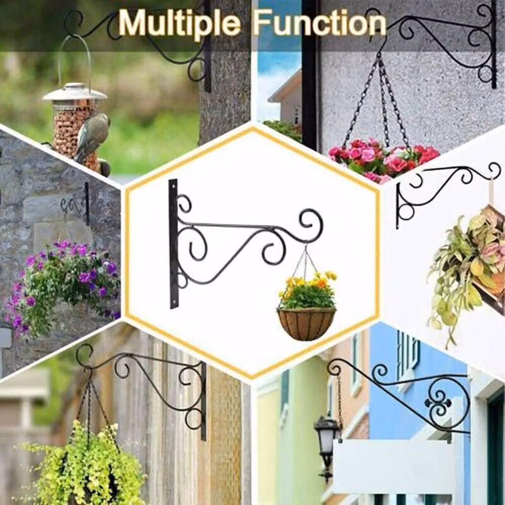 FLAVORA 2 Pack Heavy Duty Metal Wall Hanging Planter Basket Brackets in Black – 5