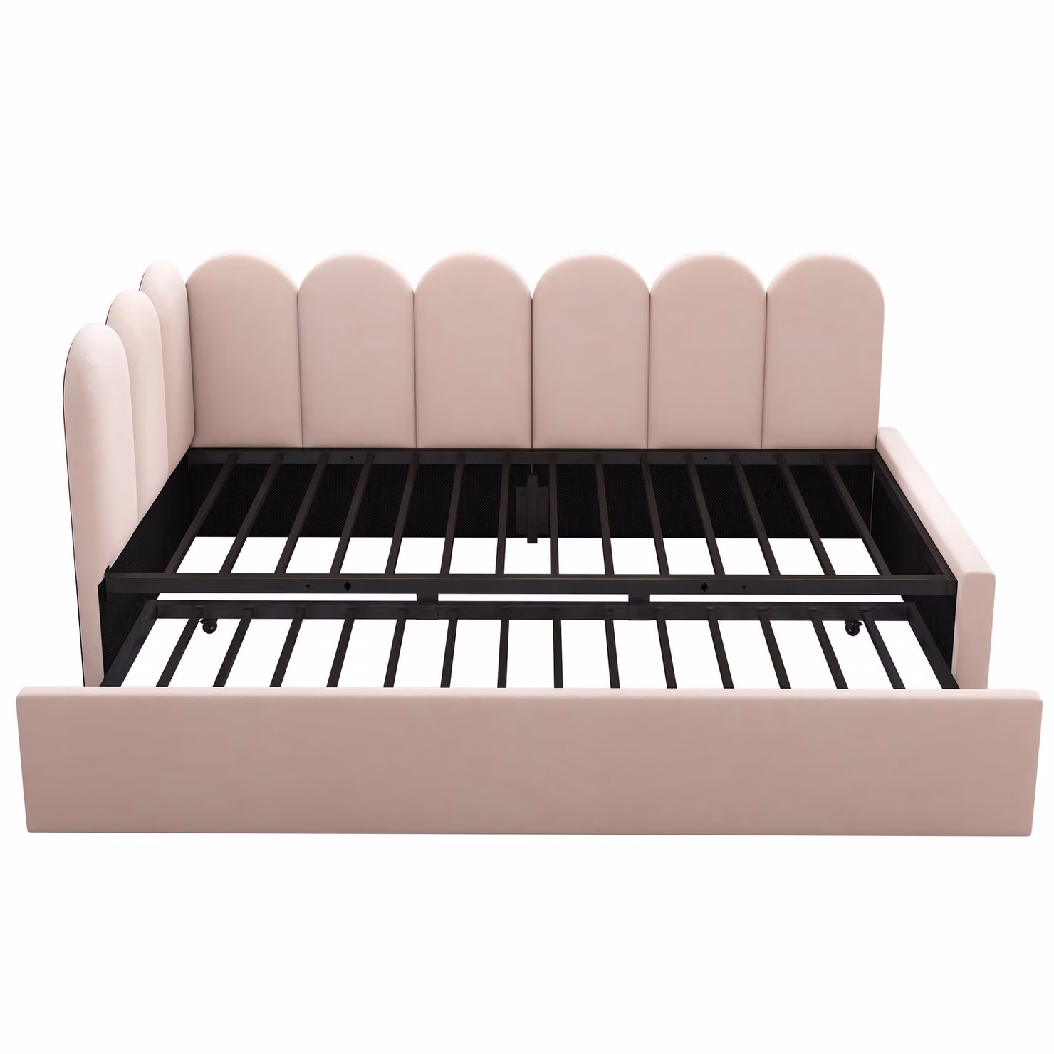 Aosom UK Pink Velvet Upholstered Single Daybed with Pull-Out Bed and Slatted Frame, W: 97 cm, D: 193 cm, H: 76 cm – 2